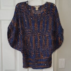 Arden B Blue and Copper Knit Oversize Top Size S